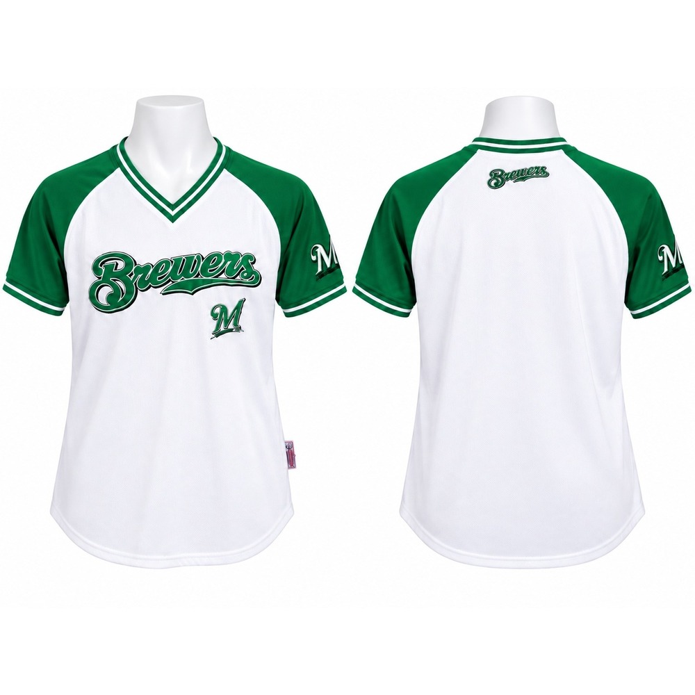 Milwaukee Brewers Stitches Baseball Jersey Y2K 2XL White Green Embroidered Mesh